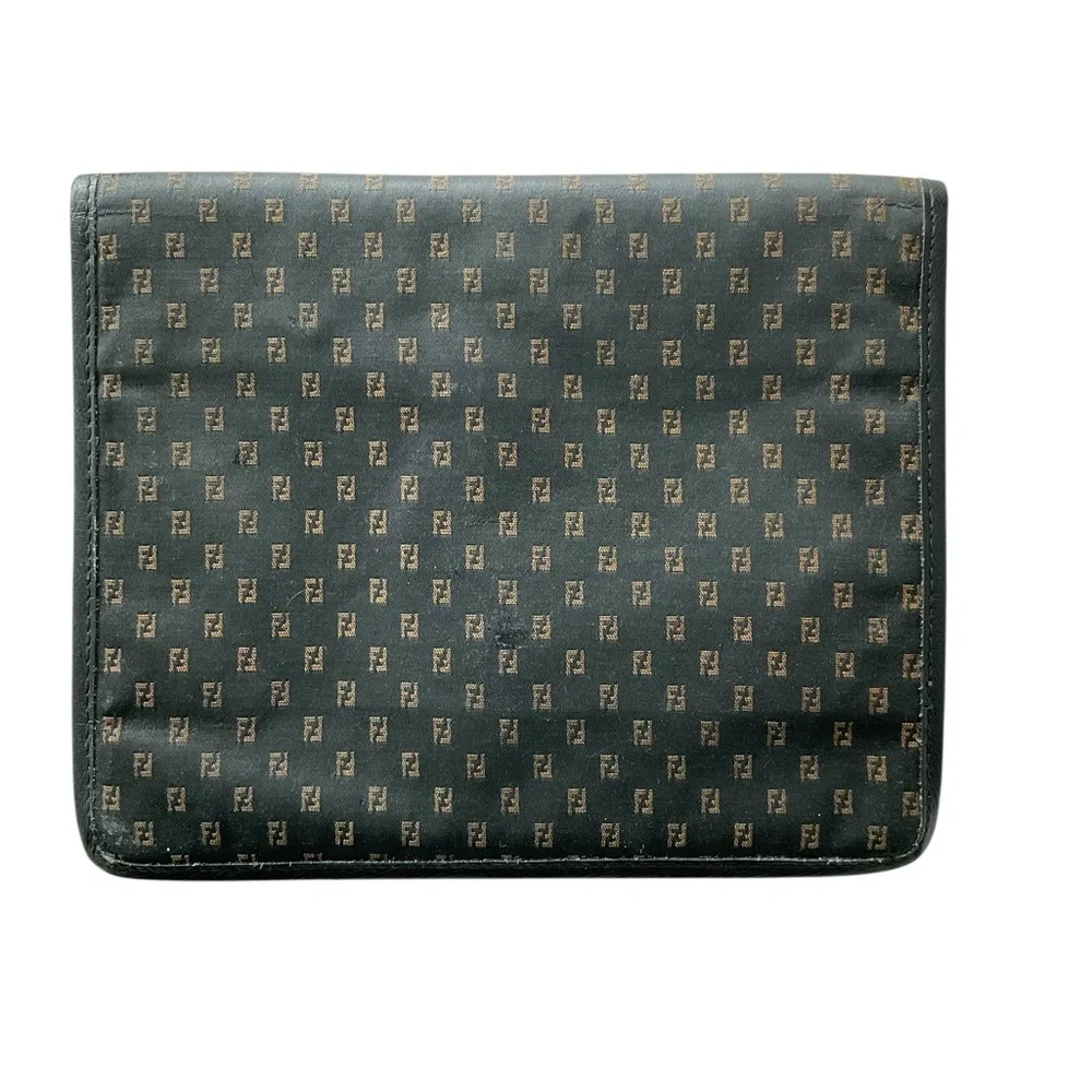 Fendi Zucca FF Mini Clutch Pouch Brown Canvas Leather Y2K Vintage Italy